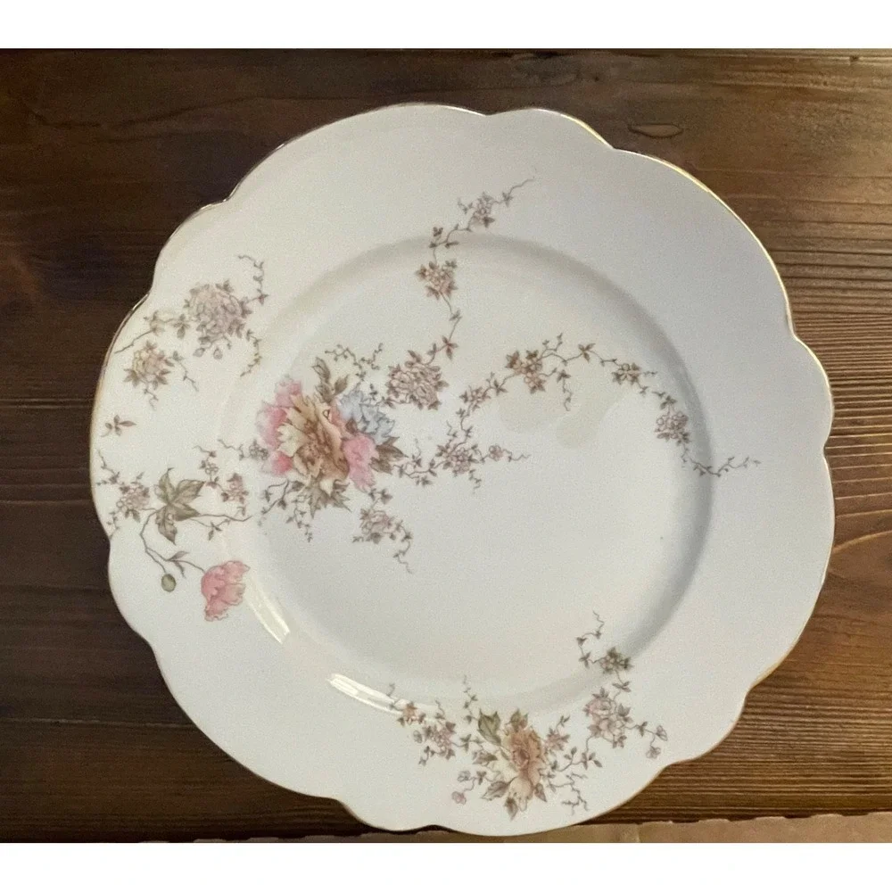 Lot of 6 Antique Haviland Limoges Plates Pink Rose Scalloped Gold Rim France